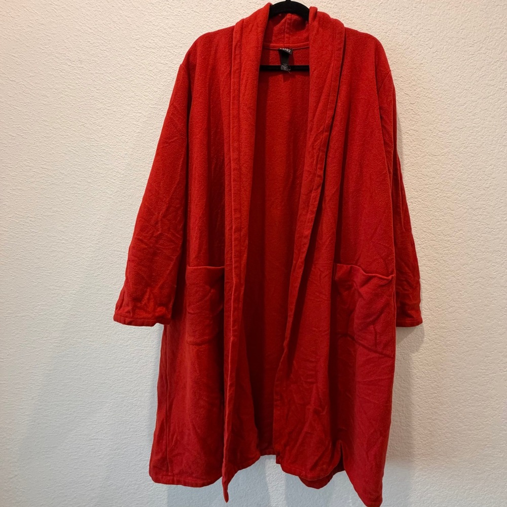 Eileen Fisher Red Boiled Wool Open Front Cardigan Sweater Coat XL Italian Fabric